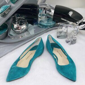 Paul Andrew Zoya Signature Wing Turquoise Blue Suede Flat, Size 36.5 (US 6.5)